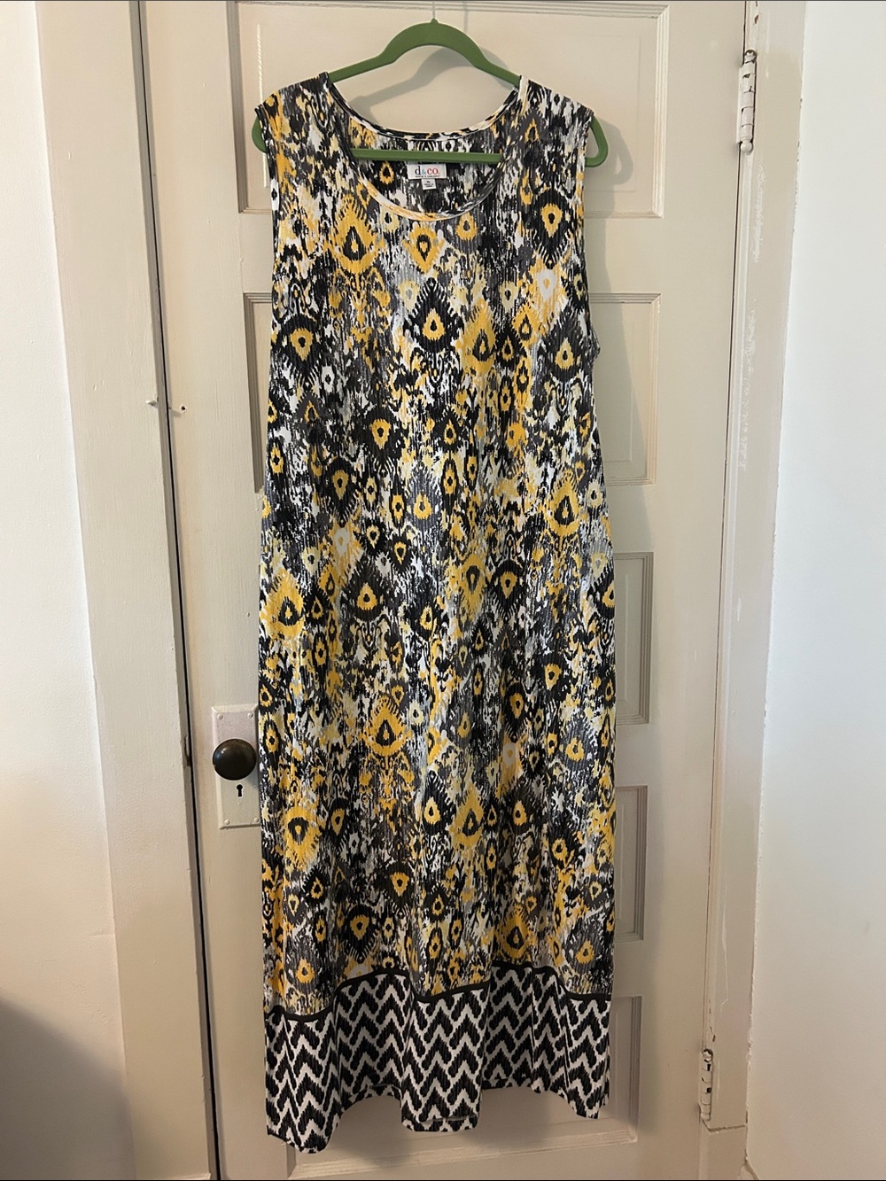 Denim&Co Yellow Black White Sleeveless Printed Maxi Dress